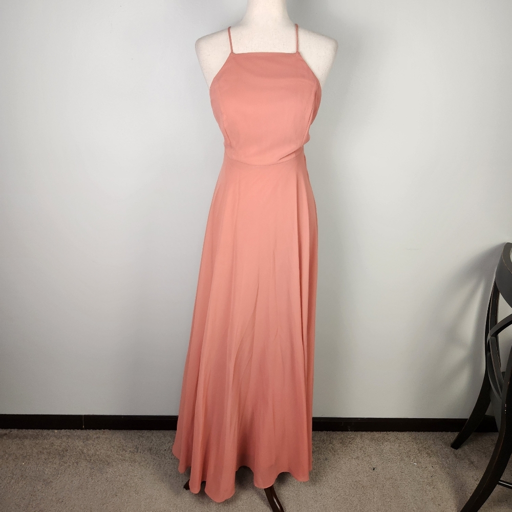 EUC Lulu's Mythical Kind of‎ Love Rusty Rose Chiffon Maxi Dress Gown (S) #0559 - Picture 3 of 11